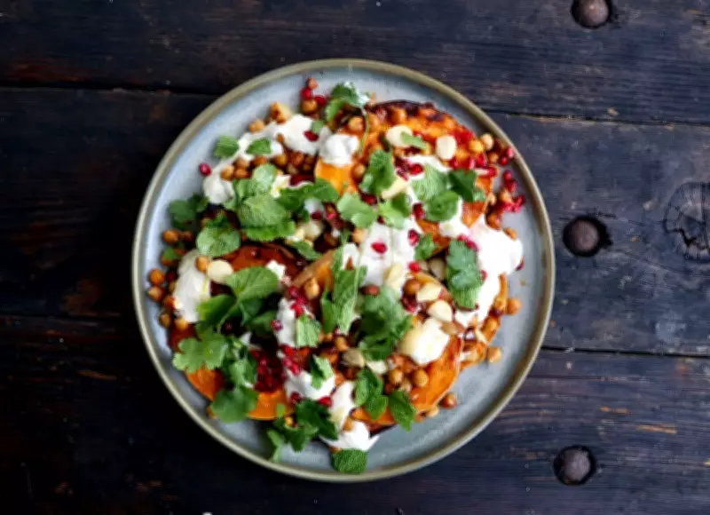 Roasted Butternut Pumpkin with Chickpeas and Tahini Mandarin Yoghurt Recipe