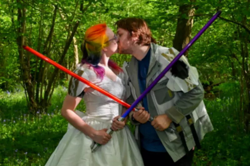 Star Wars Fans Wed on May the Fourth with Lightsabers and Droid