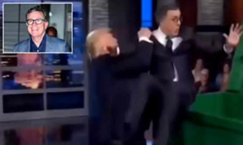 Trump Posts AI Video of Assaulting Stephen Colbert on Final Show