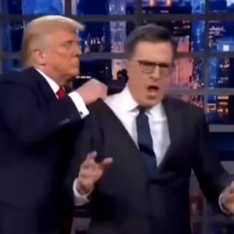 Trump Shares AI Video of Throwing Colbert in Bin in Bizarre Post