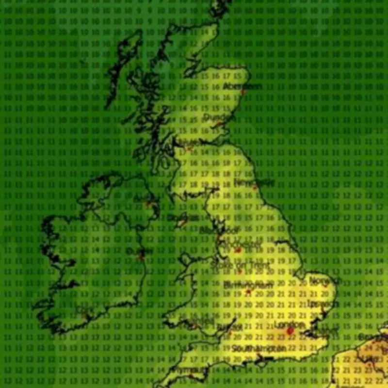 UK Weather Maps: 25C Heat Surge with 34 Counties at 20C or Above