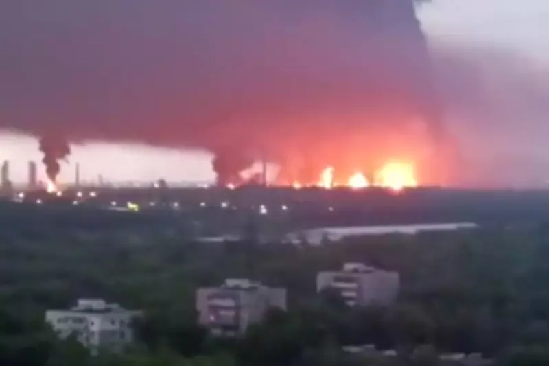 Ukrainian Drone Strikes Spark Massive Fire at Russian Oil Refinery