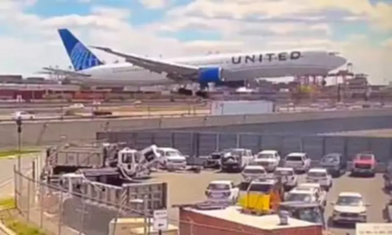 United Airlines Plane Strikes Light Pole and Truck at Newark Airport
