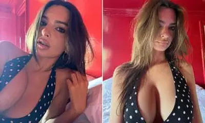 Emily Ratajkowski Stuns Followers with Cleavage-Baring Selfies in Red Bedroom