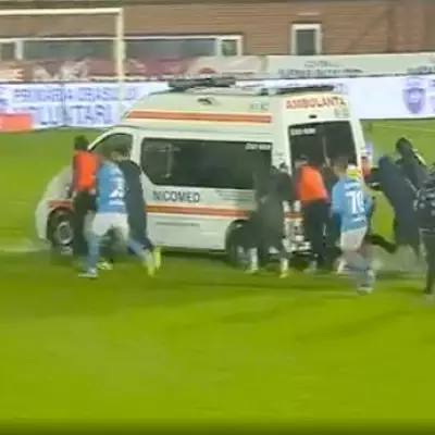 Footballers Push Ambulance Across Muddy Pitch to Help Injured Teammate
