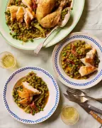 Cornish Roast Chicken with Braised Peas and Lettuce Recipe