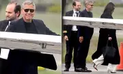 George Clooney and Amal Board Private Jet in Poland