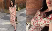Hanni Treweek Shows Off Baby Bump in Red Floral Dress at Nine Months Pregnant
