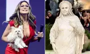 Heidi Klum Stuns in Plunging Red Dress at OMR Festival with Dog Fritz