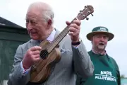 King Charles Strumming Ukulele at Allotment Visit in Northern Ireland