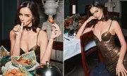 Maura Higgins Dazzles in Gold Dress Announcing Club Wingstop Promotion
