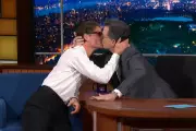 Pedro Pascal Kisses Stephen Colbert on Late Show Final Week
