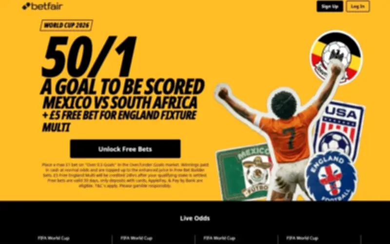 Betfair World Cup Offer: 50/1 on a Goal in Mexico vs South Africa