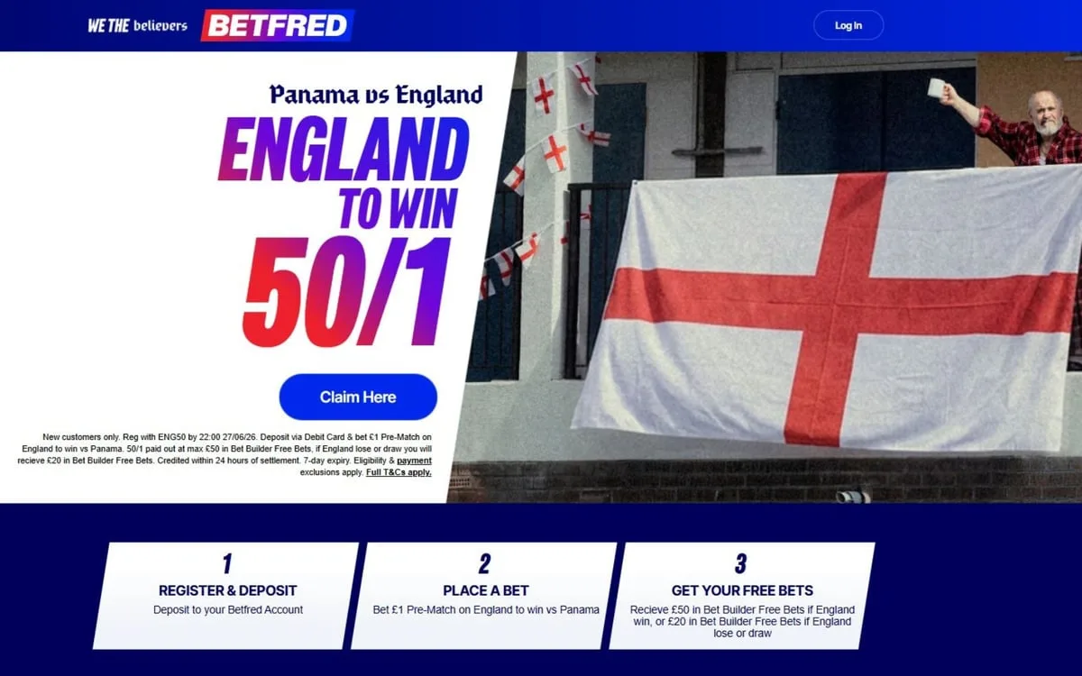 Betfred World Cup Offer: England 50/1 to Beat Panama
