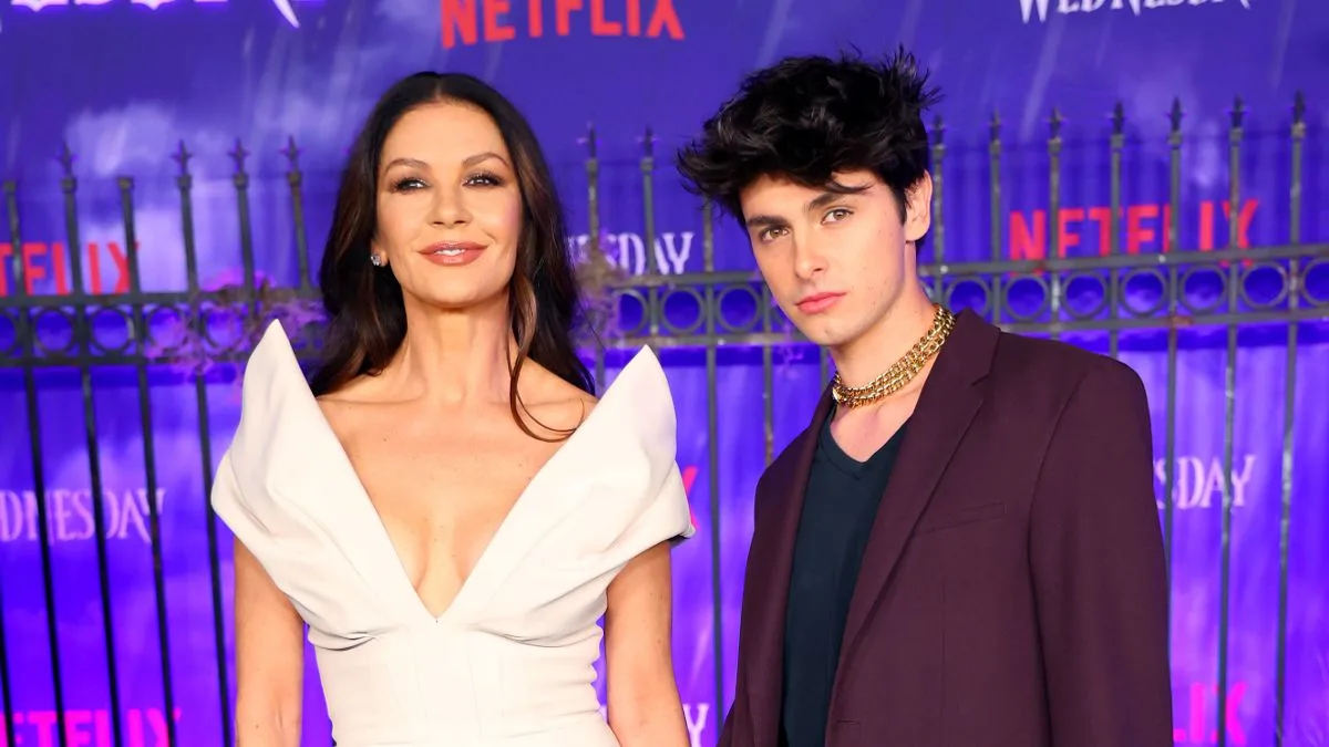 Catherine Zeta-Jones Stuns on Red Carpet with Son at Wednesday Premiere