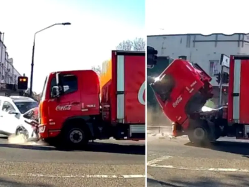 Coca-Cola Lorry Cab Torn Off in Dashcam Crash in Sydney