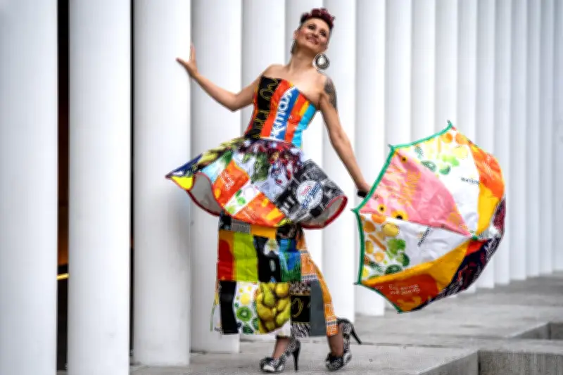 Dress Made from Recycled Bags-for-Life Highlights Climate Change at Edinburgh Festival