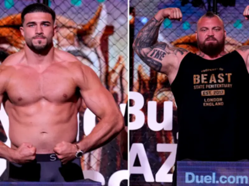 Eddie Hall weighs 108lb heavier than Tommy Fury at weigh-in