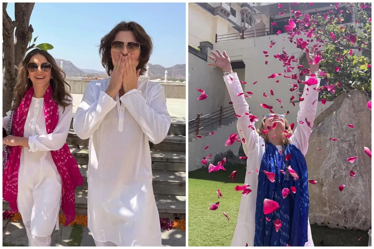 Elizabeth Hurley Celebrates Holi in Delhi with Son and Trinny Woodall