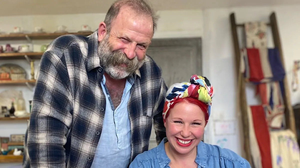 Escape to the Chateau's Dick Strawbridge and Angel Adoree in Hysterics During Wreath Tutorial