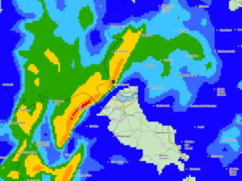 Exact Time Rain to Arrive as 15-Hour Downpour Forecast for Merseyside