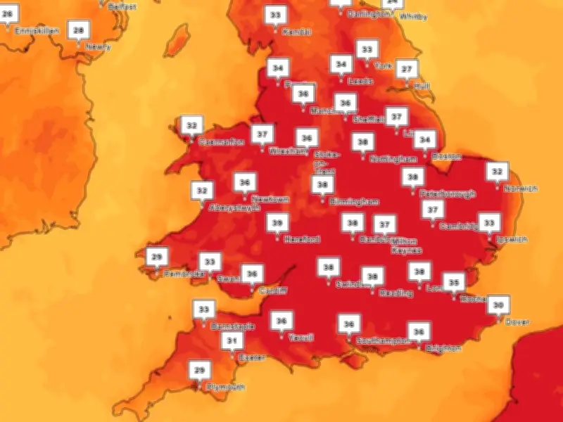 Full List of 50 UK Areas Hit by Red Extreme Heat Alert as Met Office Warns of 40°C