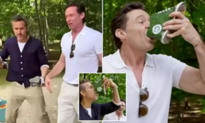 Hugh Jackman and Ryan Reynolds Do a Shoey on Set of New Docuseries