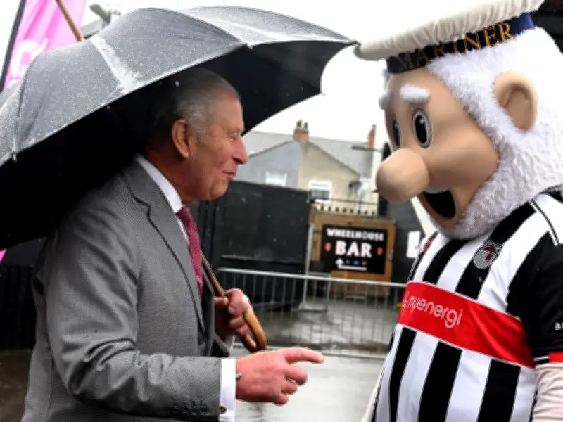 King Charles Meets Mighty Mariner Mascot During Grimsby Visit
