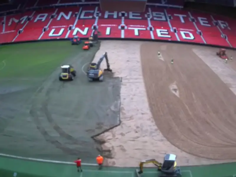 Man Utd release behind-the-scenes photos of Old Trafford pitch renovation