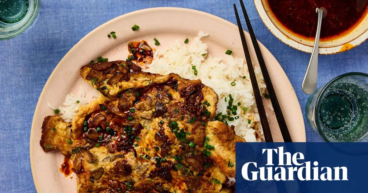 Meera Sodha’s Vegetarian Mushroom Egg Foo Yung Over Buttered Rice