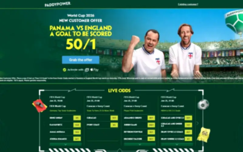Paddy Power 50/1 World Cup 2026 Offer: Goal in England vs Panama