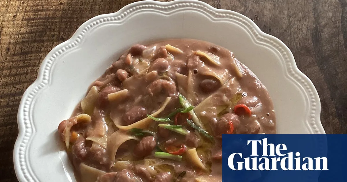 Pasta e fagioli with coconut, spring onion, chilli and lemon