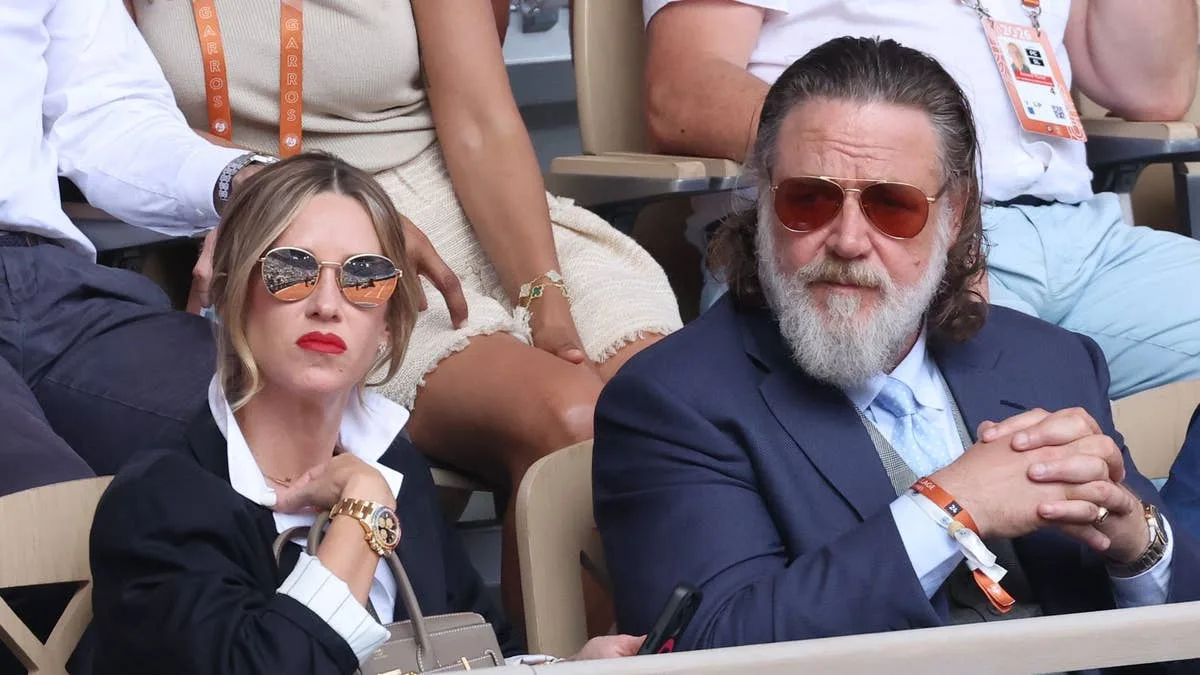 Russell Crowe, 61, and girlfriend Britney Theriot, 42, share affectionate moment at French Open