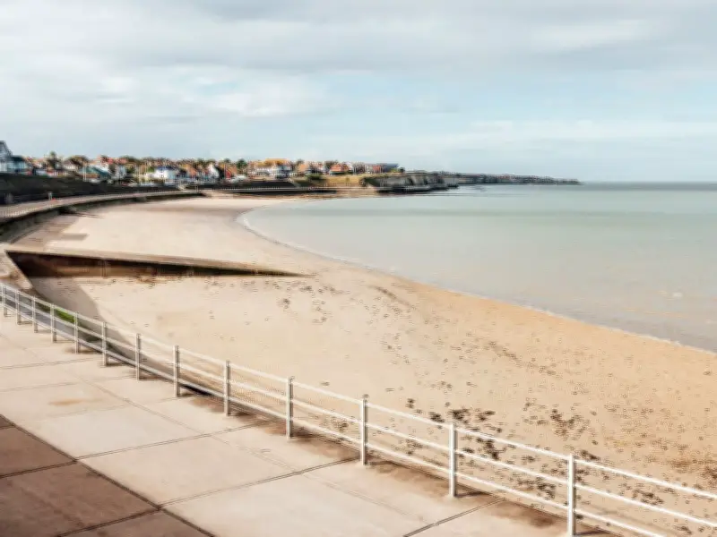 Seaside Town Near London with Sandy Beach and Retro Sweet Shop