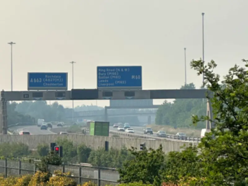 Smoke from Glossop Moorland Fire Drifts Across Greater Manchester