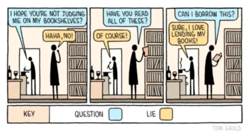 Tom Gauld Cartoon Exposes Common Book Lies Readers Tell