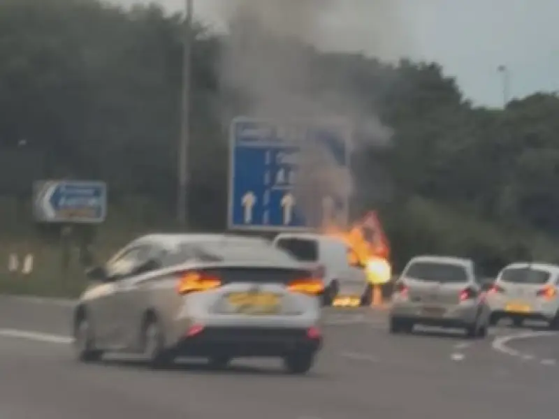 Van Bursts into Flames on M62 Near Rochdale, Firefighters Respond