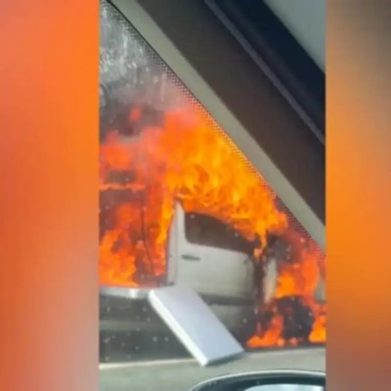 Van 'suddenly explodes' on M56 as passengers scramble to safety