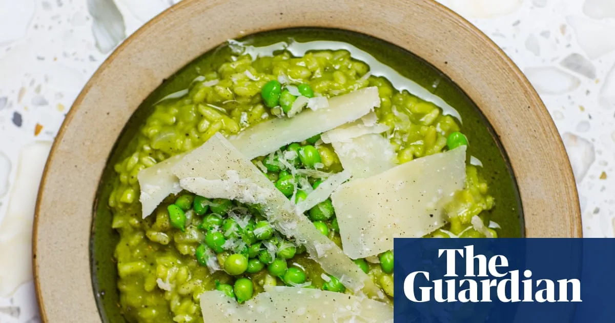 Turn leftover pea pods into a vibrant summer risotto