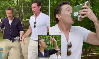 Hugh Jackman and Ryan Reynolds Do a Shoey on Set of New Docuseries