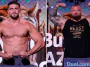 Eddie Hall weighs 108lb heavier than Tommy Fury at weigh-in