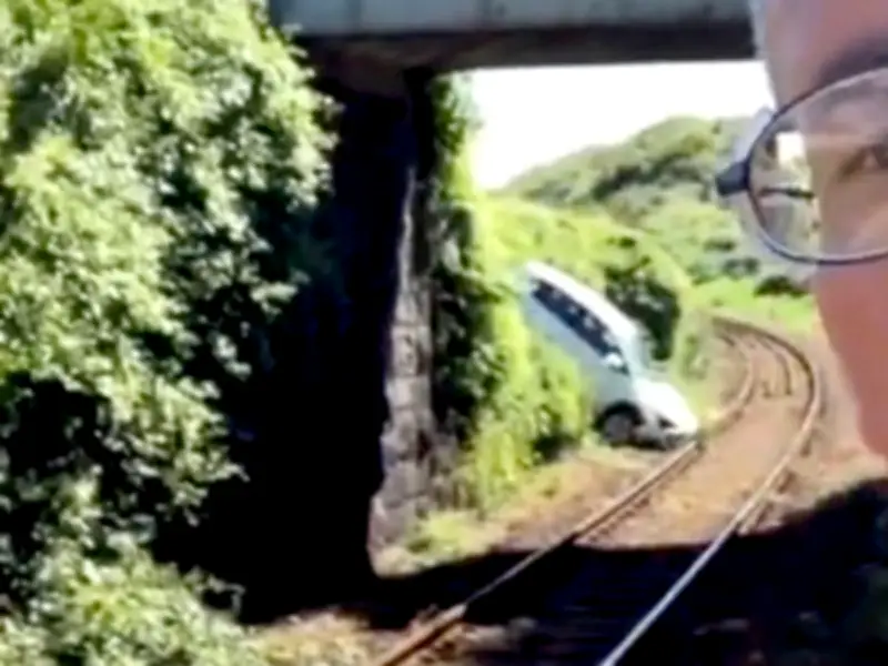 Car Plunges onto Cornwall Train Tracks After Crashing Through Fence