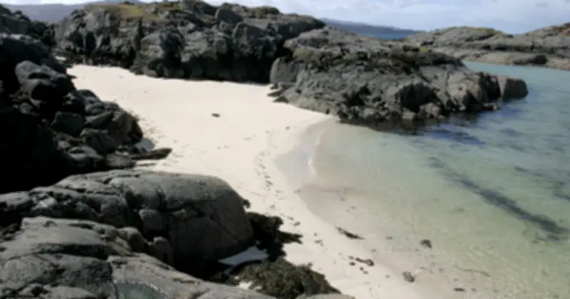 Remote UK Beach on Private Island Like Caribbean with Colourful Cottages