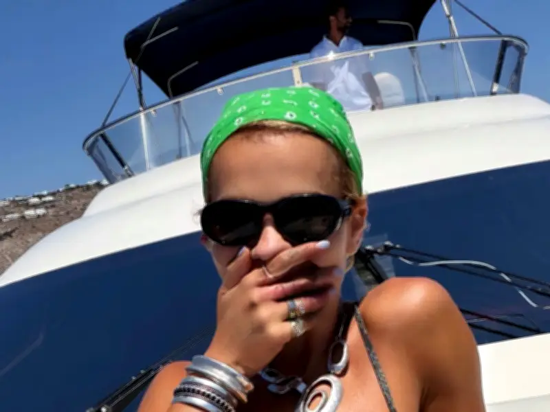 Rita Ora Flaunts Rock Hard Abs in Metallic Bikini on Greece Yacht Holiday