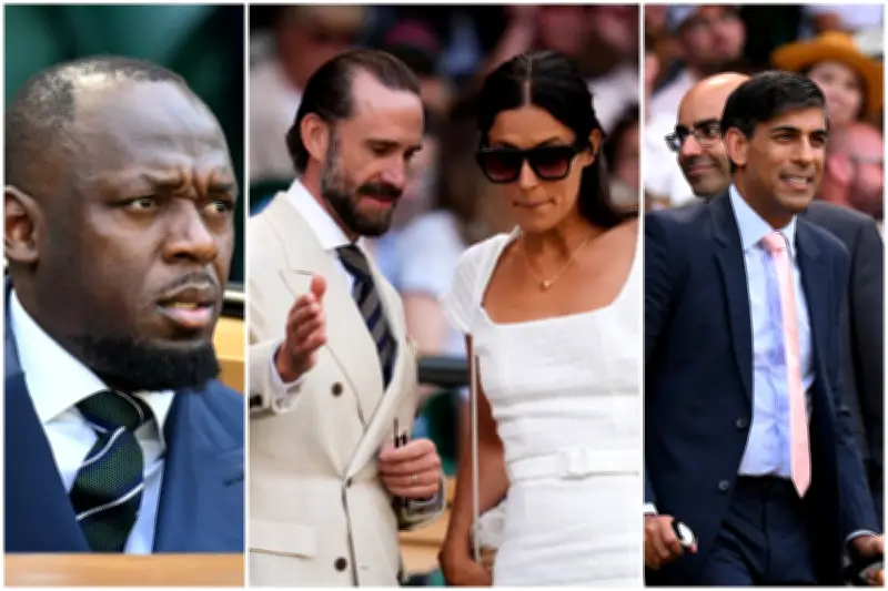 Usain Bolt, Joseph Fiennes, Rishi Sunak in Wimbledon Royal Box Day 5